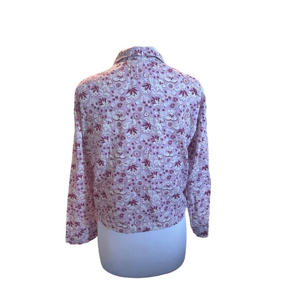 Women M For Days Purple Floral Printed Button-Down Blouse Pajama Shirt Top - Picture 4 of 6